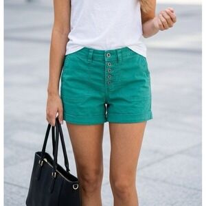 Torrid Button Fly Shorts Womens 12 Green Cuffed High Rise Stretch Utility Summer